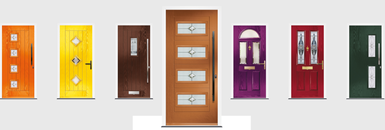 Colourful external doors with glass panels, FSC certified, pre-finished, 10 year warranty, Deanta, LPD, Atlantic, UK Sheffield Chesterfield Derby