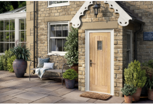 Oak front door with window, FSC certified, pre-finished, 10 year warranty, by Deanta in Sheffield, UK