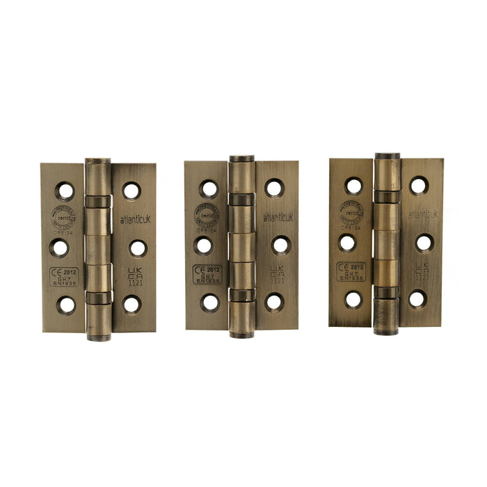 Atlantic CE Fire Rated Grade 7 Ball Bearing Hinges 3" x 2" x 2mm - Antique Brass