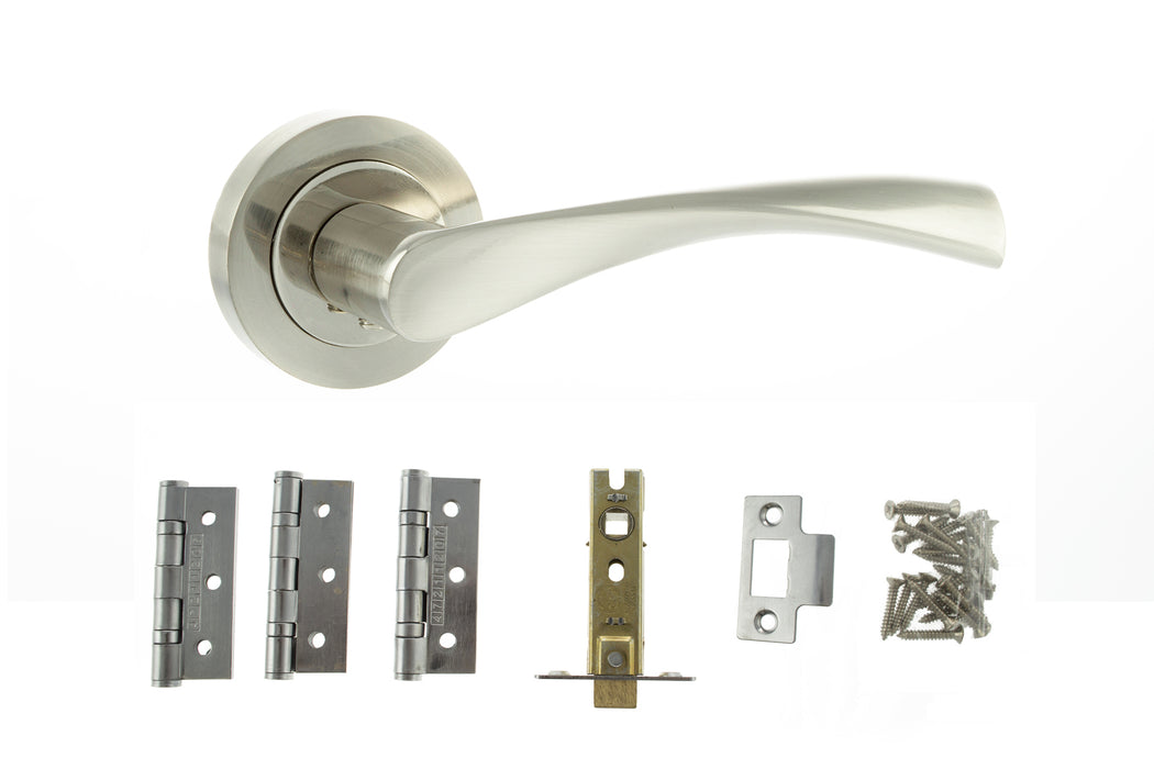 Atlantic Aqua Dorpac Bundle (2.5" Latch, 3"x2" Hingesx3) - Satin Nickel/Nickel Plate