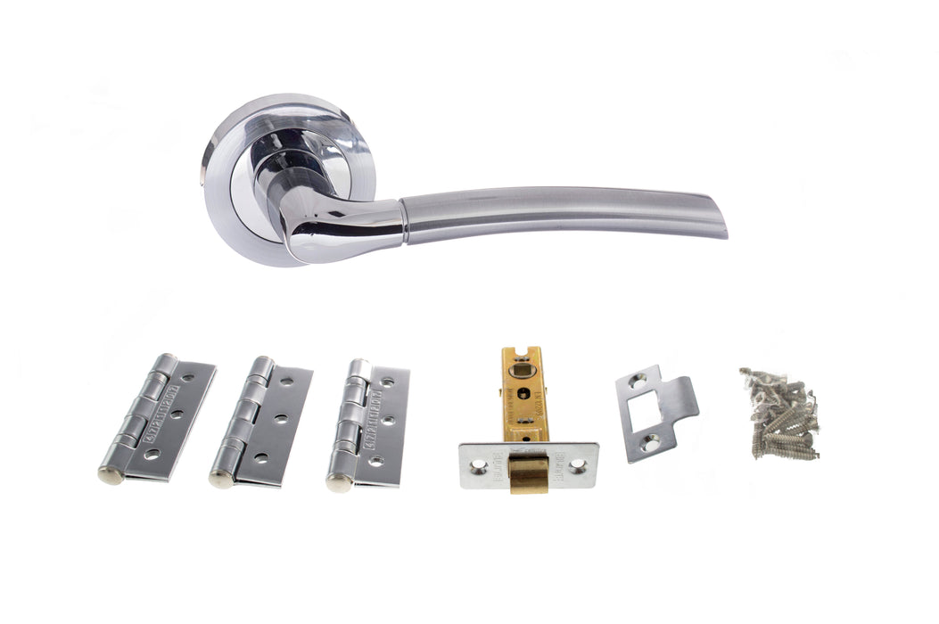 Atlantic Indiana Dorpac Bundle (2.5" Latch, 3"x2" Hingesx3) - Satin Chrome/Polished Chrome