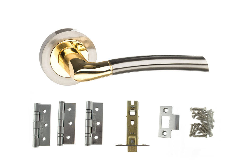 Atlantic Indiana Dorpac Bundle (2.5" Latch, 3"x2" Hingesx3) - Satin Nickel/Polished Brass