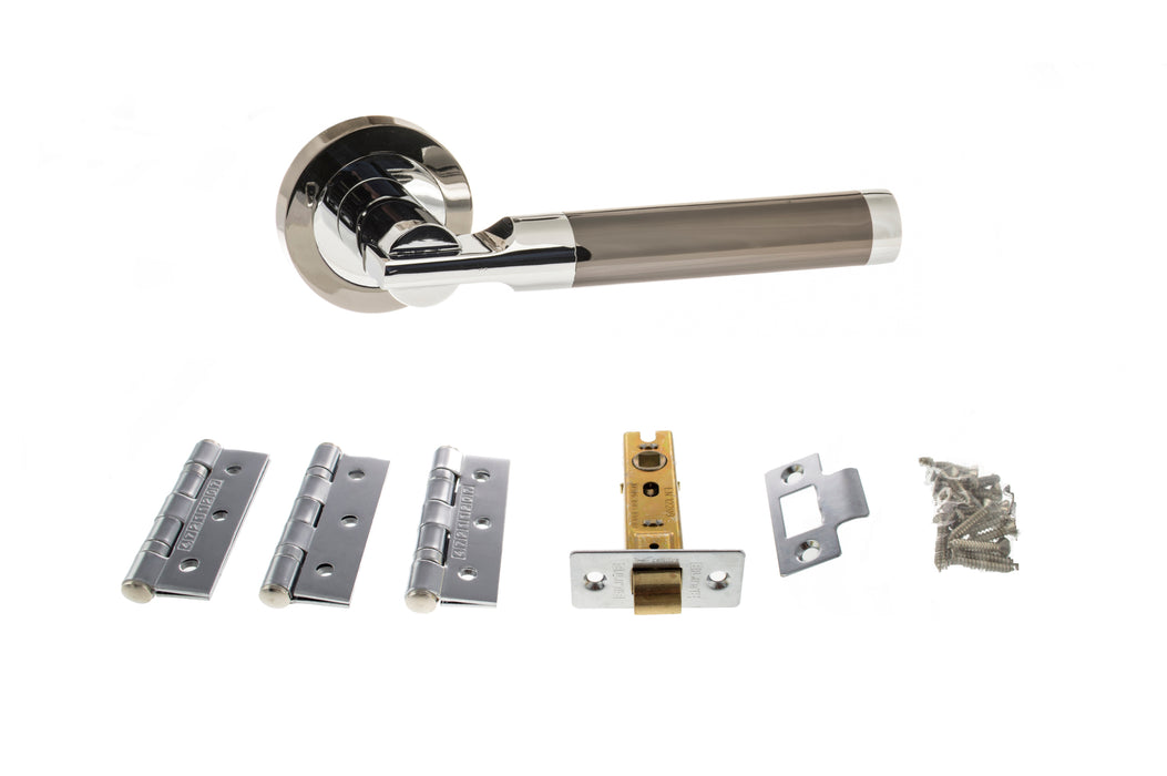 Atlantic Dakota Dorpac Bundle (2.5" Latch, 3"x2" Hingesx3) - Black Nickel/Polished Chrome