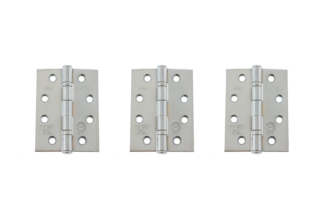 Atlantic Ball Bearing Hinges Grade 11 Fire Rated 4" x 3" x 2.5mm - Polished Chrome