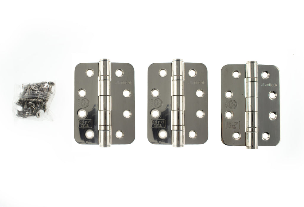 Atlantic Radius Corner Ball Bearing Hinges 4" X 3" X 3mm - Polished Stainless Steel