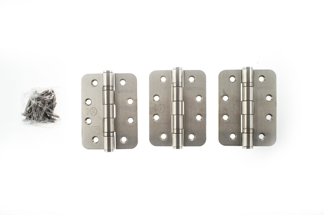 Atlantic Radius Corner Ball Bearing Hinges 4" X 3" X 3mm - Satin Stainless Steel