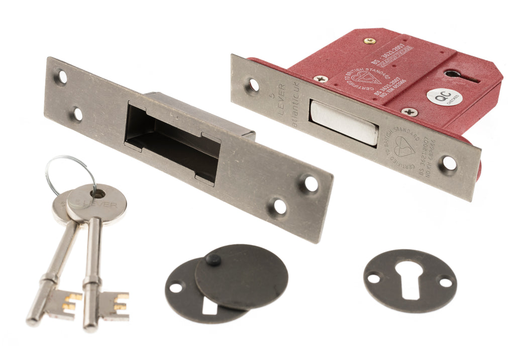 Atlantic 5 Lever Key Deadlock BS 3" - Distressed Silver