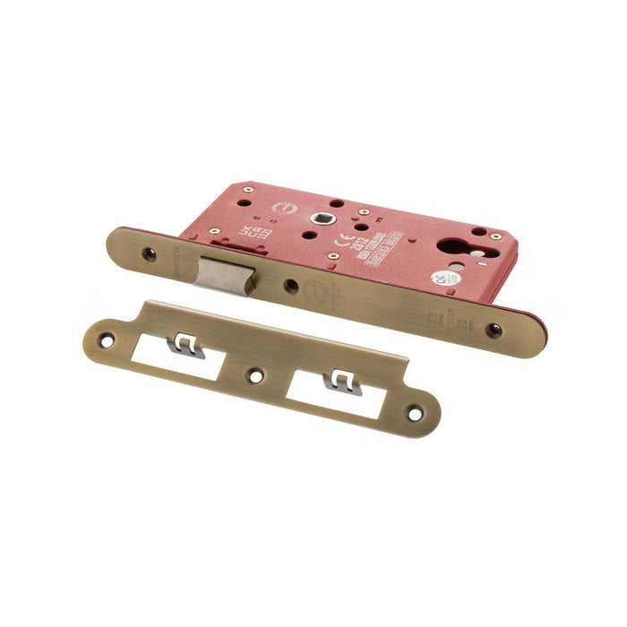 Atlantic DIN Radius Latch 60mm backset - Matt Antique Brass