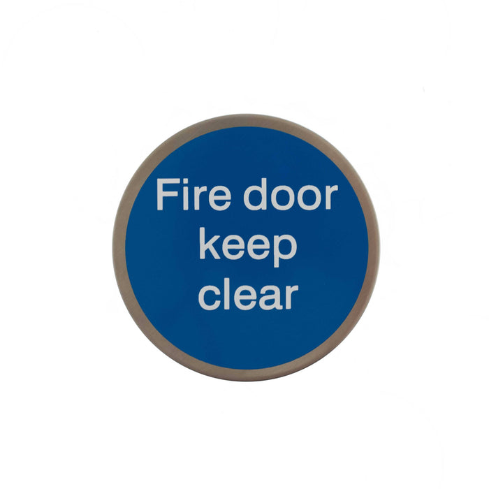 Atlantic Fire Door Keep Clear Disc Sign 3M Adhesive 75mm - Satin Stainless Steel