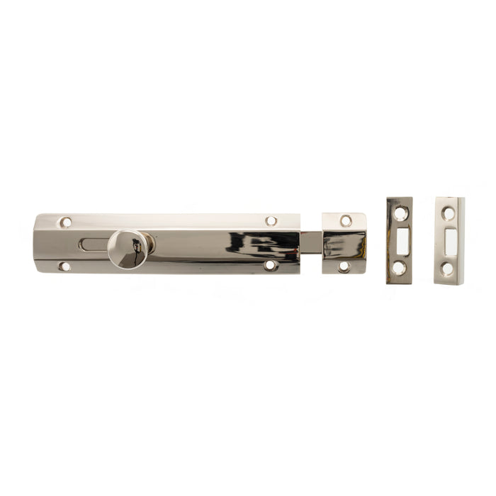 Atlantic Solid Brass Surface Door Bolt 6" - Polished Nickel