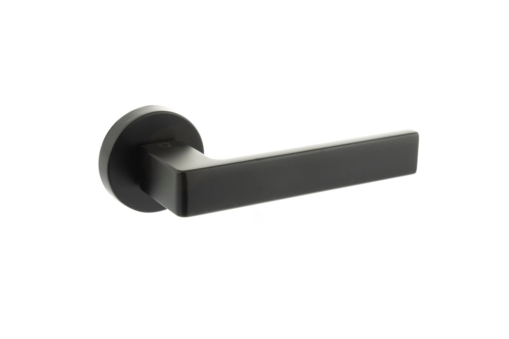 CleanTouch Anti-Bac Forme Asti Lever Door Handle on Minimal Round Rose - Matt Black