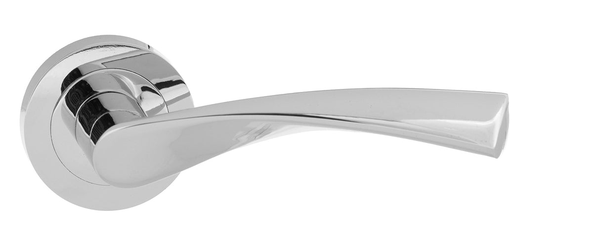 Eco Aqua Aluminium Lever Door Handle on Round Rose - Polished Chrome