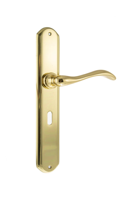 LIMITED EDITION Forme Valence Solid Brass Key Lever Door Handle on Backplate - Polished Brass