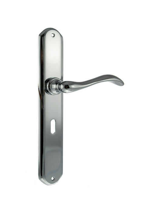 LIMITED EDITION Forme Valence Solid Brass Key Lever Door Handle on Backplate - Polished Chrome