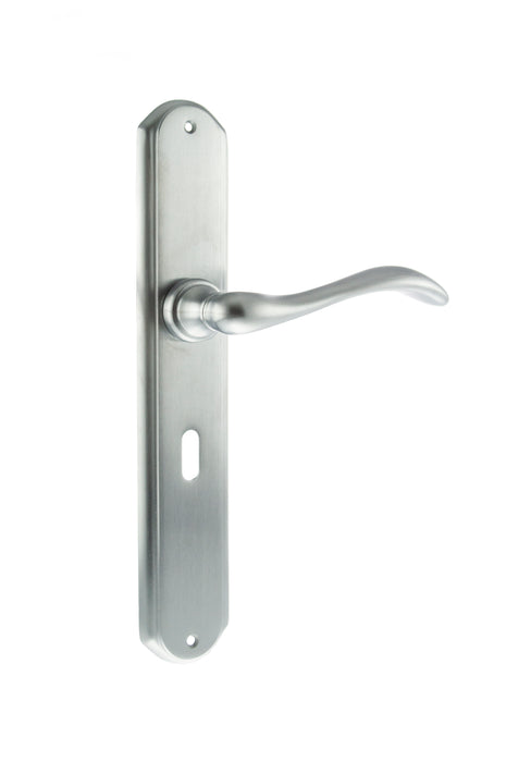 LIMITED EDITION Forme Valence Solid Brass Key Lever Door Handle on Backplate - Satin Chrome