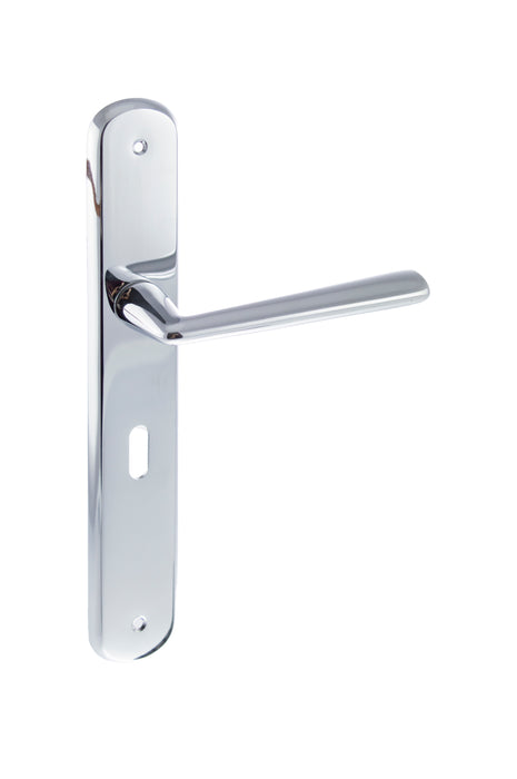 LIMITED EDITION Forme Brigette Solid Brass Key Lever Door Handle on Backplate - Polished Chrome