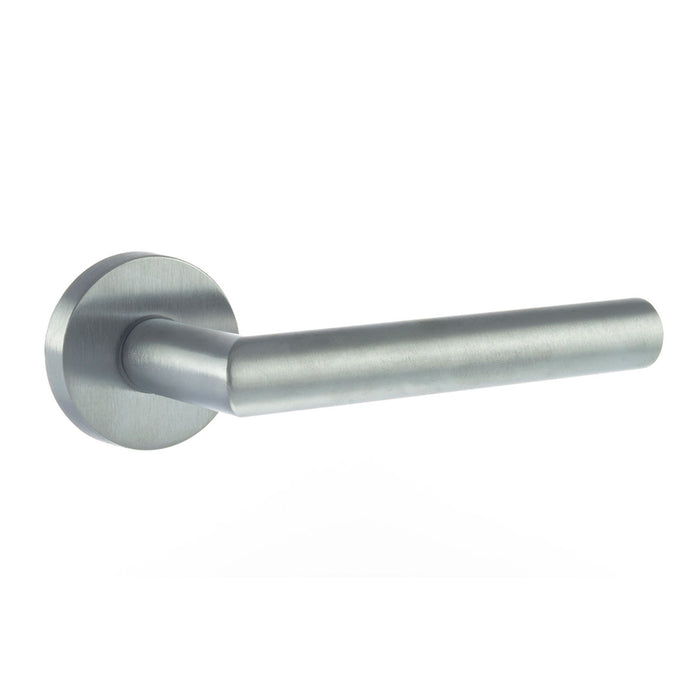 Forme Elle Lever Door Handle on Minimal Round Rose - Satin Chrome