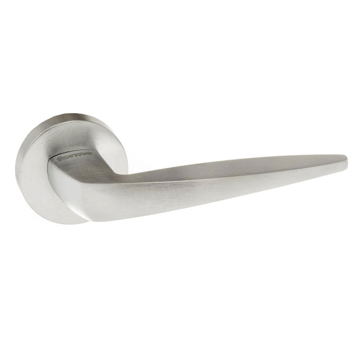 LIMITED EDITION Forme Foglia Lever Door Handle on Minimal Round Rose - Satin Chrome