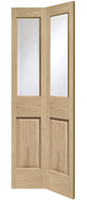 Oak Malton Bi-Fold Clear Bevelled Glass Unfinished Internal Door