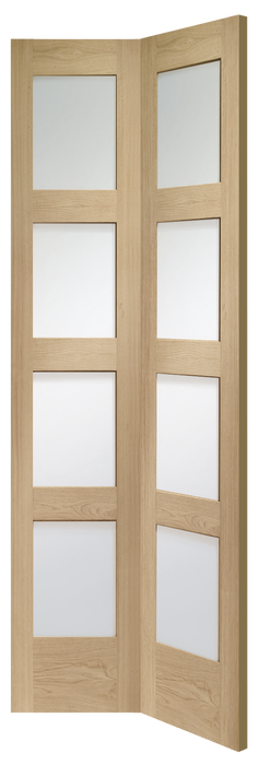 Oak Shaker 4 Panel Bi-Fold Clear Glass Unfinished Internal Door