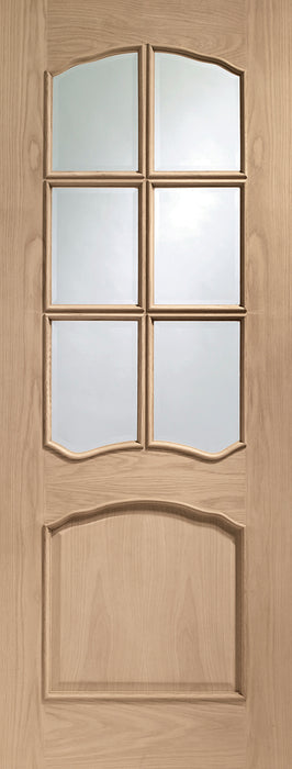 Oak Riviera Clear Bevelled Glass and Raised Mouldings Unfinished Internal Door