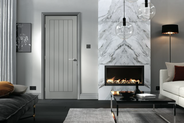 Grey Moulded Textured Vertical 5 Panel Pre-Finished Internal Door