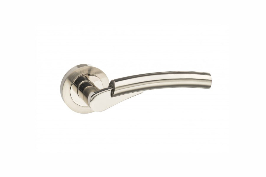 Mediterranean Messina Lever Door Handle on Round Rose - Satin Nickel/Polished Nickel