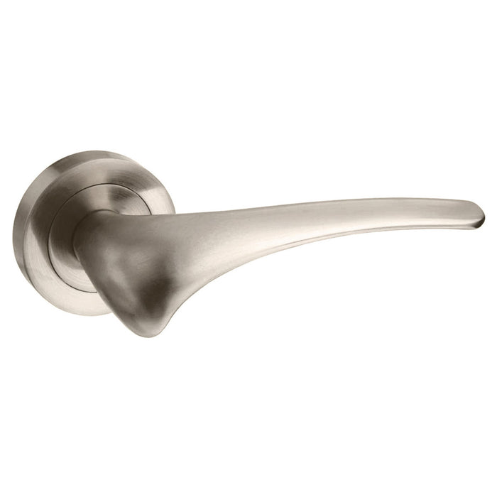 Mediterranean Marseille Lever Door Handle on Round Rose - Satin Nickel