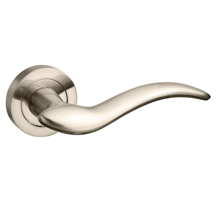 Mediterranean Barcelona Lever Door Handle on Round Rose - Satin Nickel