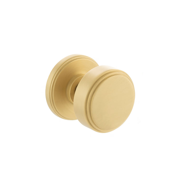 Millhouse Brass Boulton Brass Stepped Mortice Knob on Concealed Fix Rose - Satin Brass