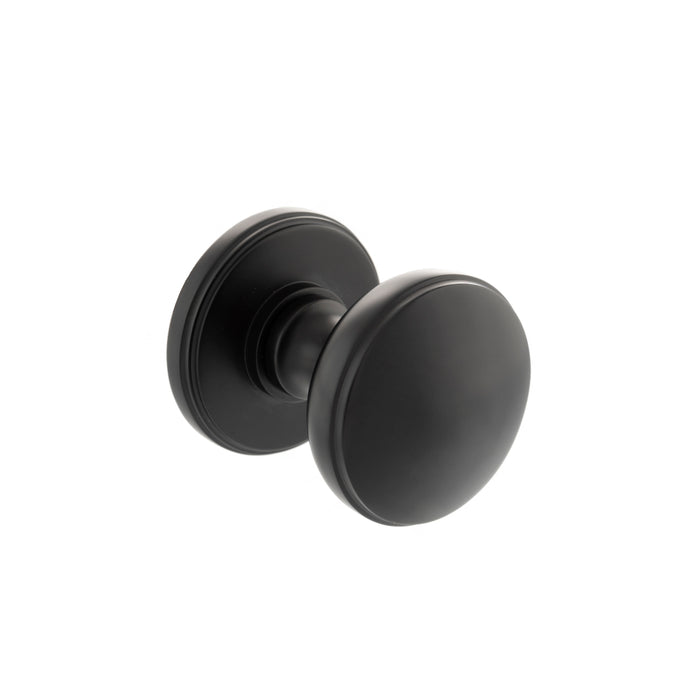 Millhouse Brass Edison Solid Brass Domed Mortice Door Knob on Concealed Fix Rose - Matt Black