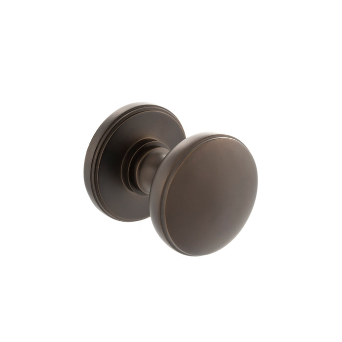 Millhouse Brass Edison Solid Brass Domed Mortice Door Knob on Concealed Fix Rose - Urban Dark Bronze