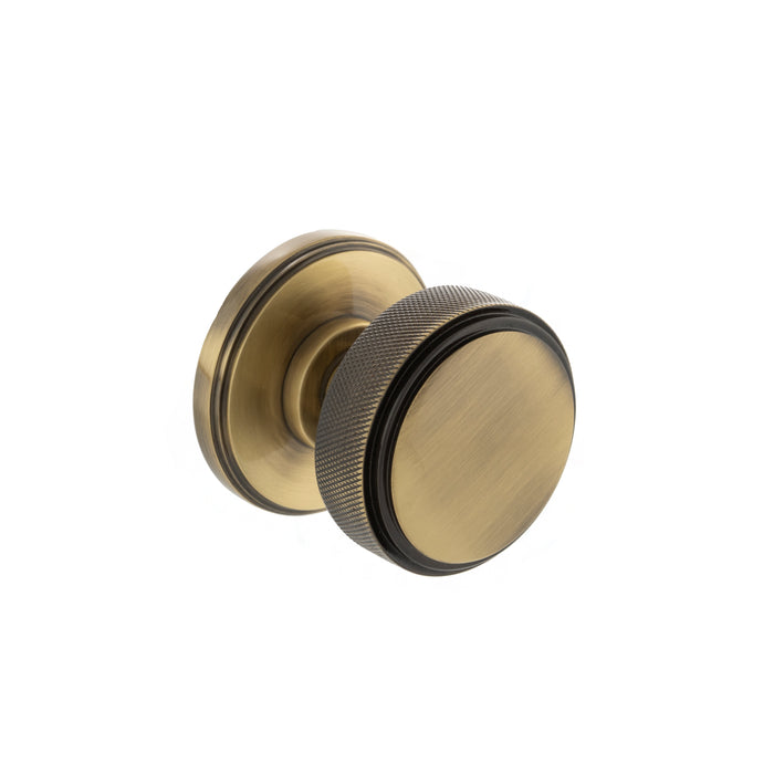 Millhouse Brass Harrison Brass Knurled Mortice Knob on Concealed Fix Rose - Antique Brass