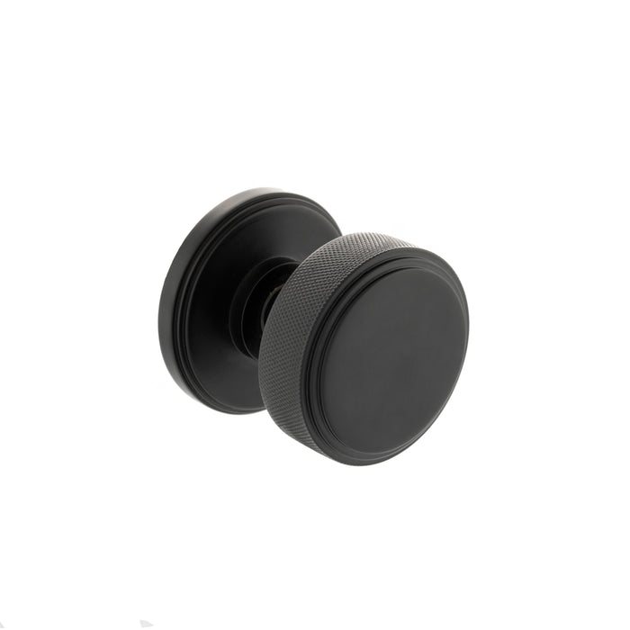 Millhouse Brass Harrison Brass Knurled Mortice Knob on Concealed Fix Rose - Matt Black