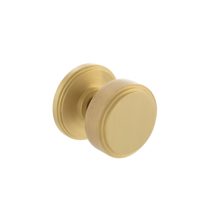 Millhouse Brass Harrison Brass Knurled Mortice Knob on Concealed Fix Rose - Satin Brass