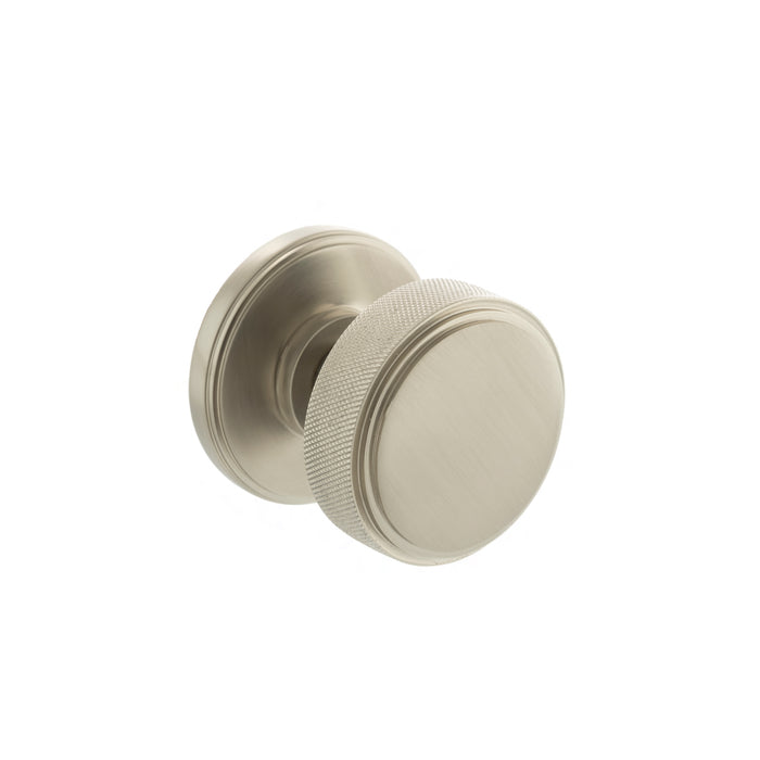 Millhouse Brass Harrison Brass Knurled Mortice Knob on Concealed Fix Rose - Satin Nickel