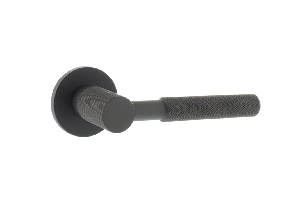 Millhouse Brass Mason Knurled Lever Door Handle on 5mm Slimline Round Rose - Urban Dark Bronze