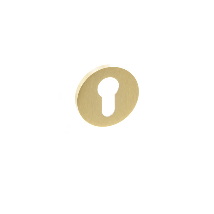 Millhouse Brass Euro Escutcheons on 5mm Slimline Round Rose - Satin Brass