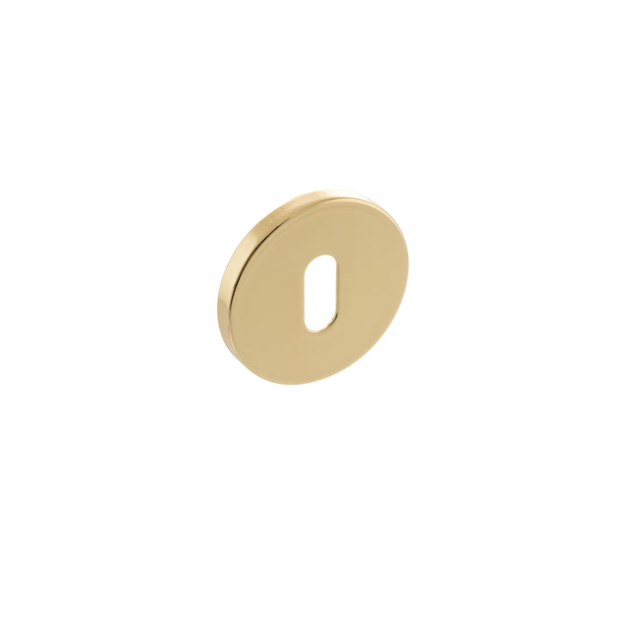 Millhouse Brass Key Escutcheons on 5mm Slimline Round Rose - Polished Brass