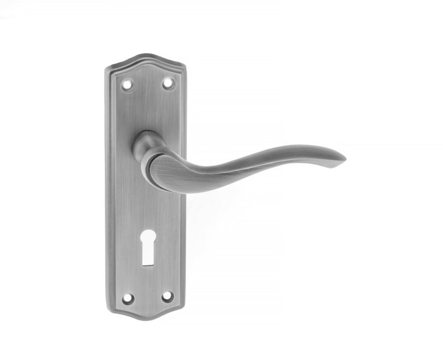 Old English Warwick Key Lever Door Handle on Backplate - Matt Gun Metal