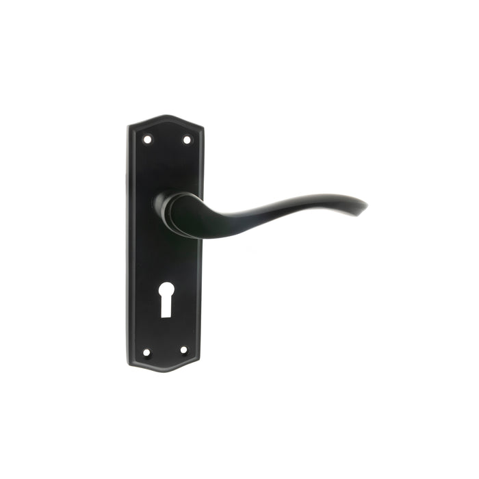 Old English Warwick Key Lever Door Handle on Backplate - Matt Black