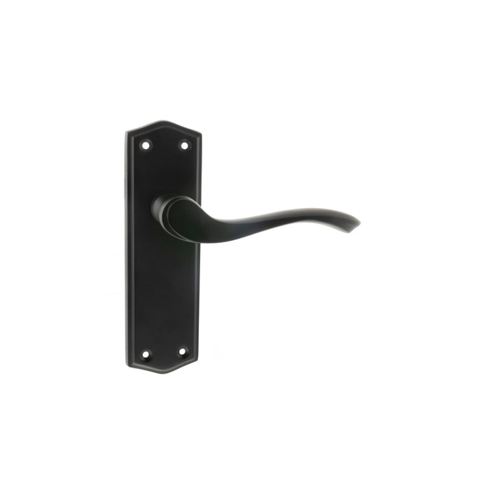 Old English Warwick Latch Lever Door Handle on Backplate - Matt Black