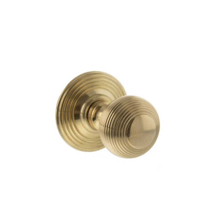 Old English Ripon Solid Brass Reeded Mortice Knob on Concealed Fix Rose - Raw Brass