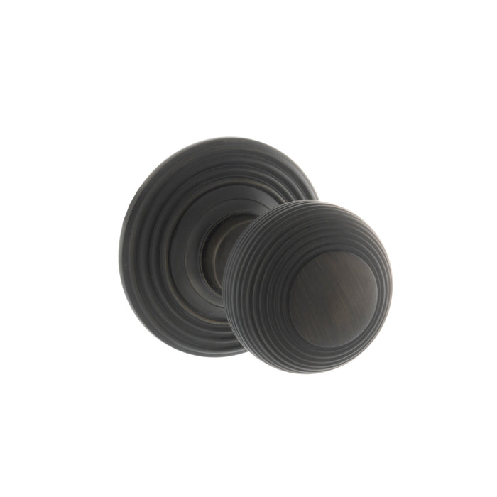 Old English Ripon Solid Brass Reeded Beehive Mortice Door Knob on Concealed Fix Rose - Urban Dark Bronze