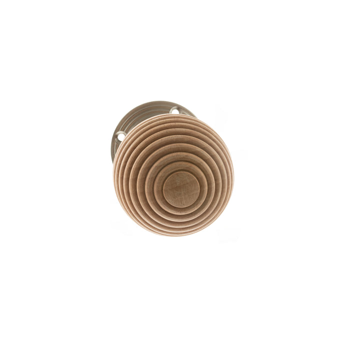 Old English Bridlington Wood Reeded Beehive Door Knob on Face Fix Rose - Satin Nickel