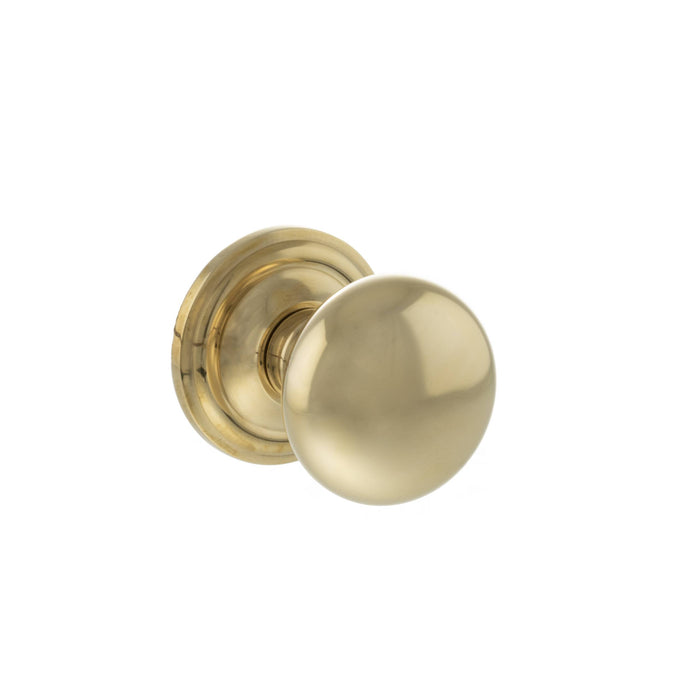 Old English Harrogate Solid Brass Mushroom Mortice Knob on Concealed Fix Rose - Raw Brass