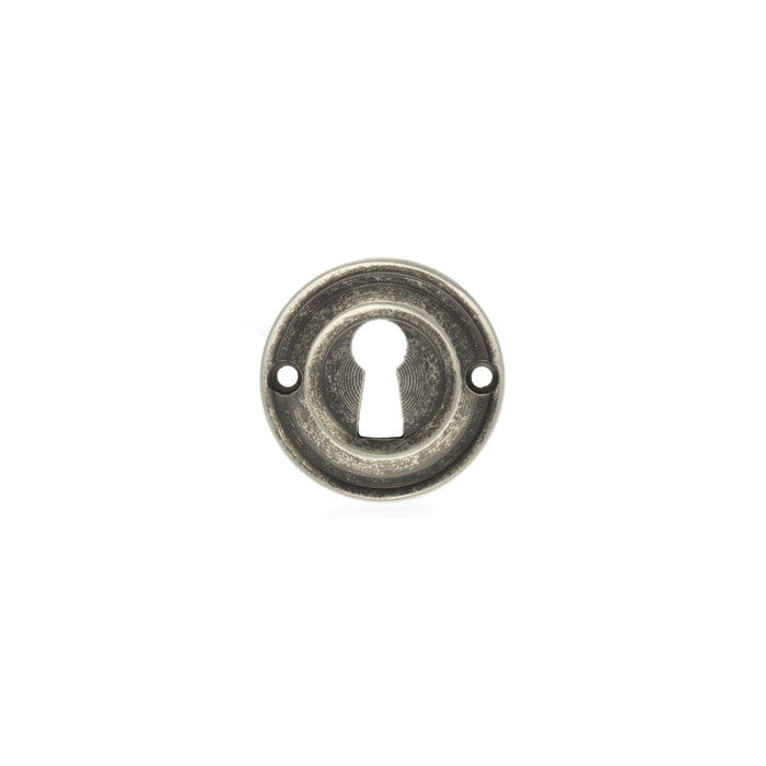 Old English Solid Brass Open Key Hole Escutcheons - Distressed Silver