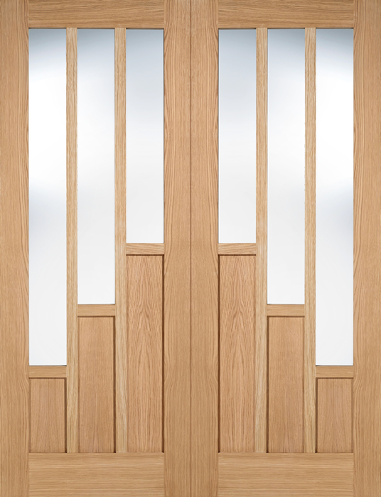 Oak Coventry Glazed 3 Light Pairs Unfinished Internal French Door