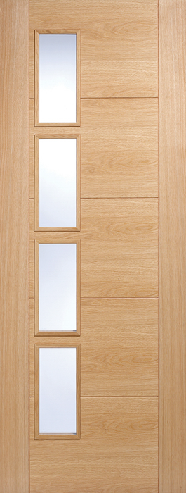 Oak Vancouver Glazed 4 Light Clear Glass Offset Pre-Finished Internal Door