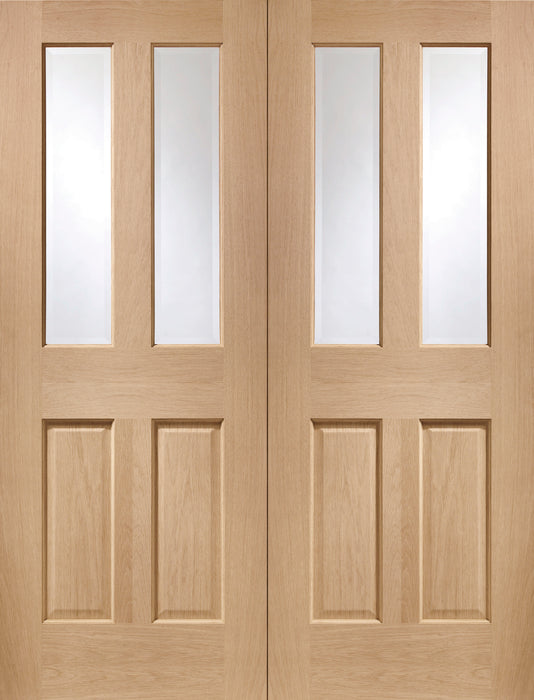 Oak Malton Pair Clear Bevelled Glass Unfinished Internal Door